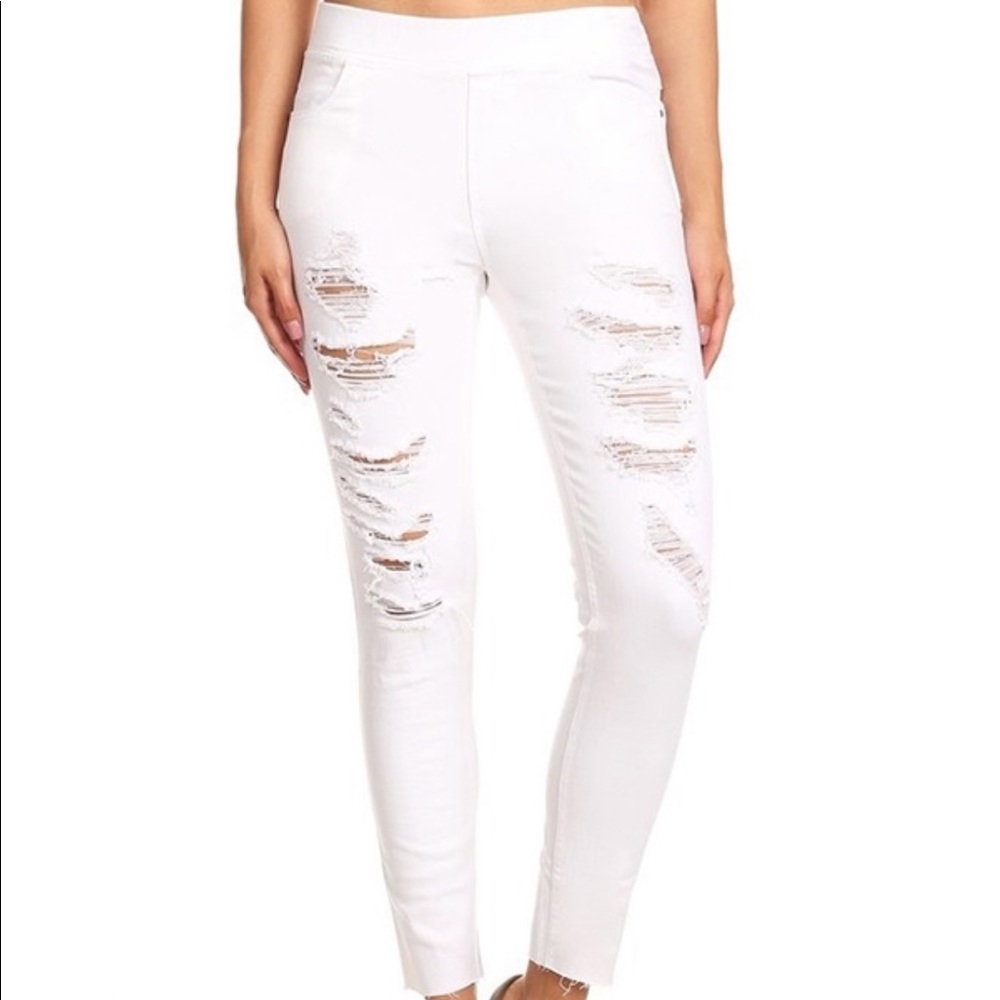 JVINI White Distressed Jegging